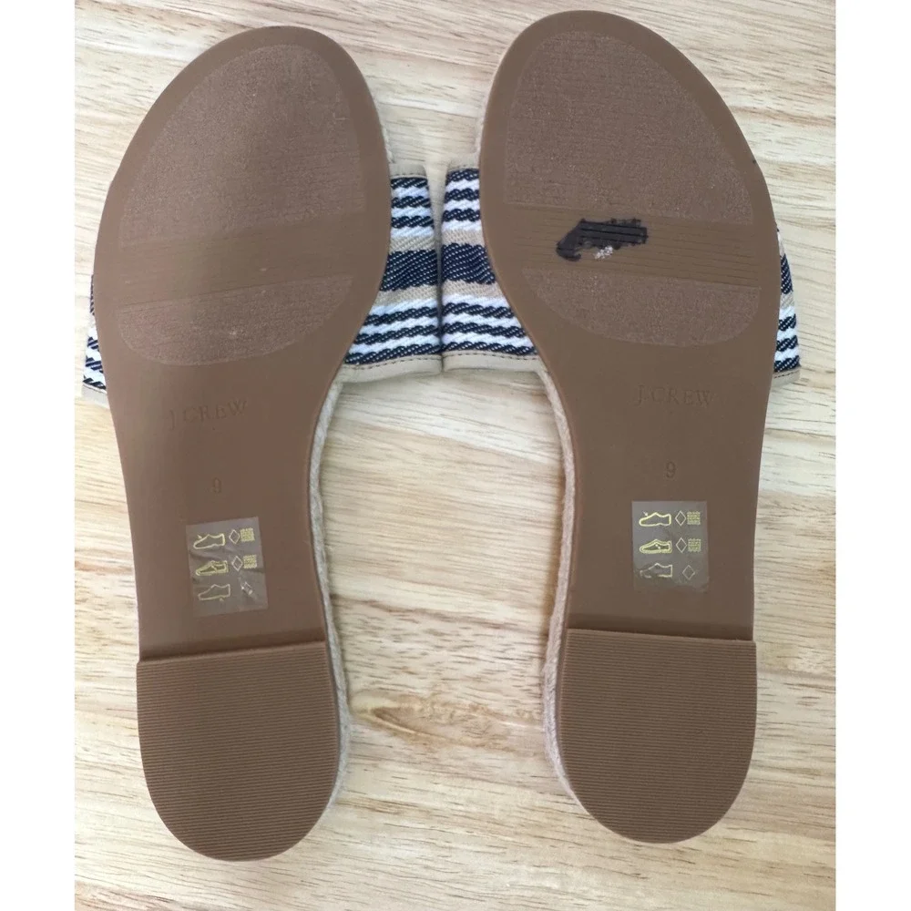 J. Crew Factory Womens Espadrille Slide‎ Sandals 9 Navy Beige Flats Preppy FLAW
